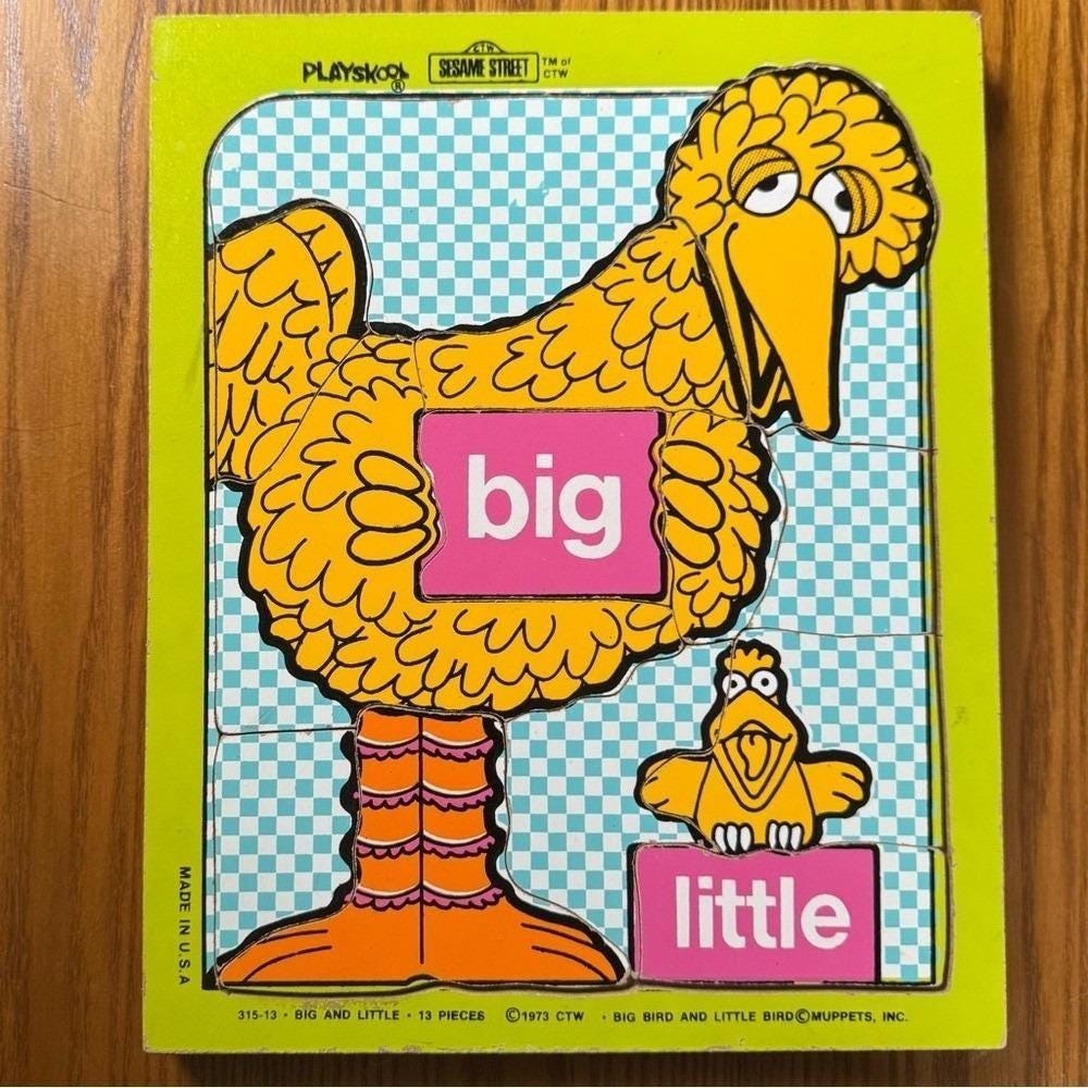 Playskool x Sesame Street Puzzle Wooden Big Bird VTG Toy 1973 Muppets 13 Pcs